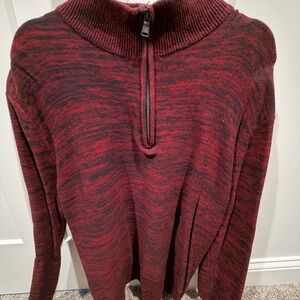 Express Men's Burgundy and Black Zip-Up Sweater